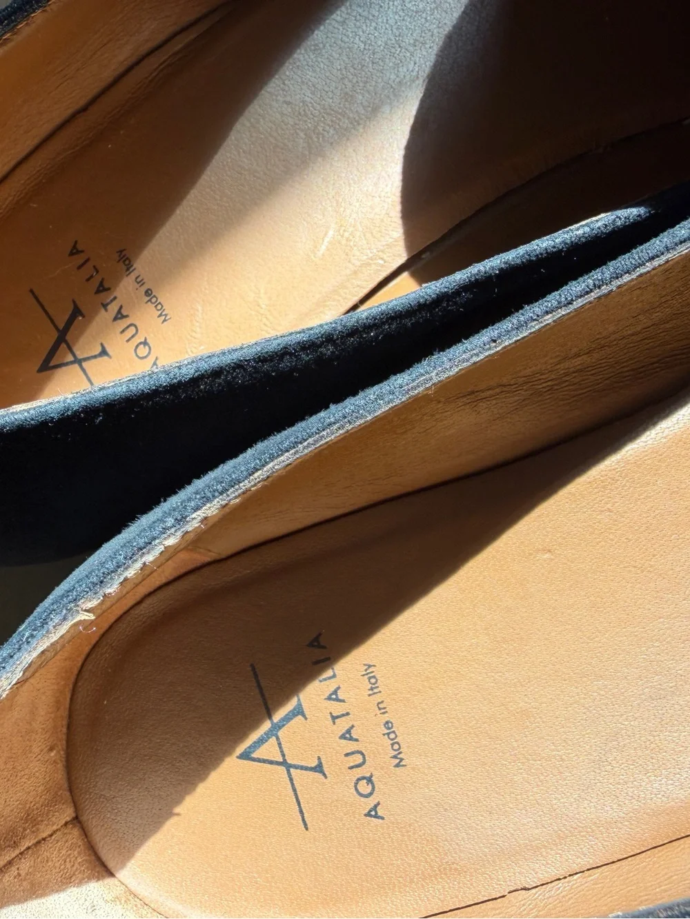 Aquatalia Black Suede Loafers with Gold Accent